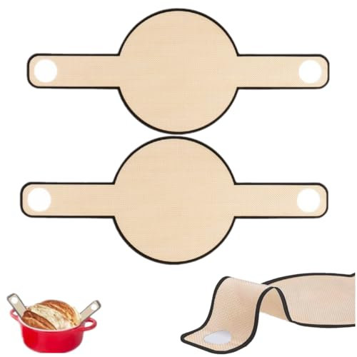 Nicoone Silikon-Backmatte für Dutch Oven mit Langen Griffen - Wiederverwendbare Teigtropfen Ofenzubehör, Brotschlinge, Braun (2 Stück)