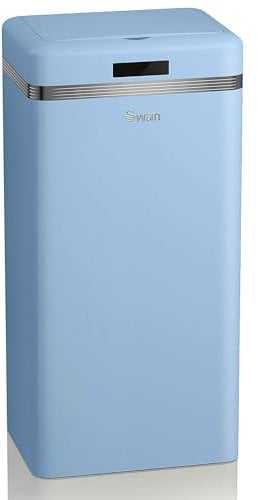 Swan Retro Automatischer Küchenmülleimer, Bewegungssensor, 45 Liter, Metall, intelligenter Recycling-Abfalleimer, große Kapazität, Vintage-Design, Pastellblau