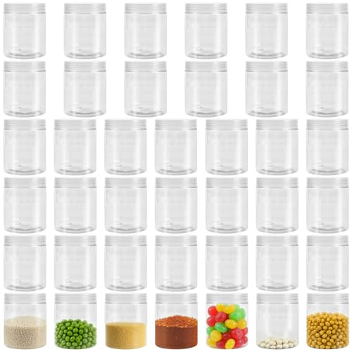 DAKFOOK 40 Pack 200ml Clear Plastic Jars with Lids, Wide Mouth Airtight Storage Containers for Dry Food, Seasonings, Honey, Cosmetics, Slime
