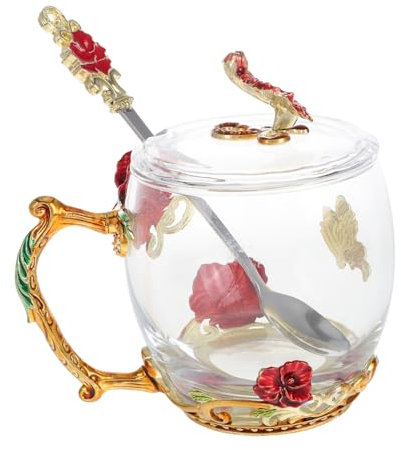ULTECHNOVO 1 Satz Emaille Kaffeetasse Teetasse aus Glas Blumenkaffeetasse Blumenbecher Kaffeebecher mit Deckel Blume Kaffeetasse Blume Glasbecher