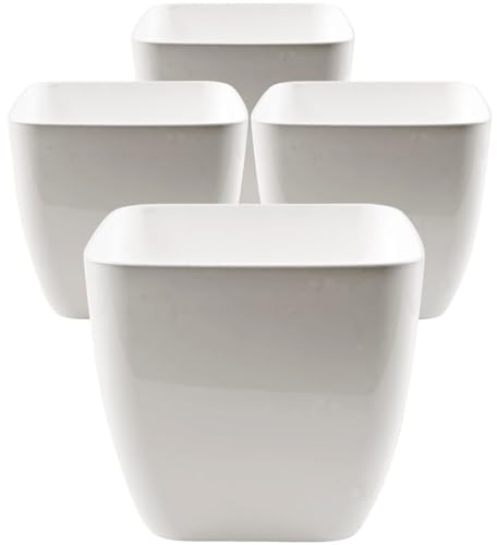 LIVINJA Blumentopf Quadrat Set 4 Stück, Stilvolle Pflanzkübel 16x16x16cm, Langlebig, Modernes Design, Weiß, Aus Hochwertigem Kunststoff, Für Indoor und Outdoor, Made in EU