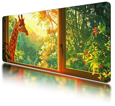 Tapis de Souris de Jeu, Tapis de Souris XXL Vert 800 x 300 mm, sous Main Bureau avec Coutures sur Les Bords, Mouse Pad Girafe Imperméable Antidérapant pour Accessoire Bureau, pour Gamer, PC, -791