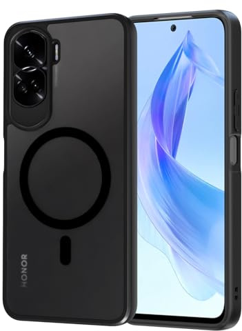 AOMYKE für Honor 90 Lite Hülle Magnetisch, Handyhülle für Honor 90 Lite [Kompatibel mit MagSafe] Transluzente Matte Anti-Fingerabdruck Kratzfeste PC Rückseite + TPU Bumper, Schwarz