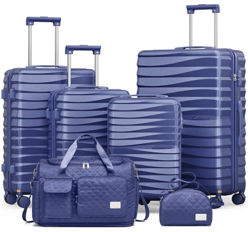 Joyway 6-Piece Hardside Luggage & Bag Set, 18 20 24 28 Inch, Blue