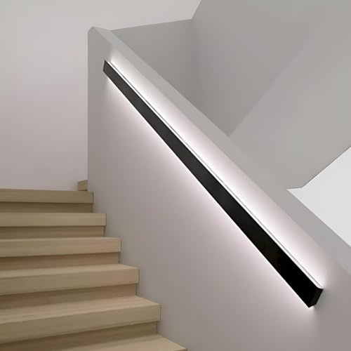 Handlauf mit Bewegungssensor und LED-Licht, selbstentzündender Sicherheitshandlauf für Innentreppen, robuste Wandhalterungsstange für die Nacht schwarz 100 cm