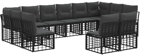 vidaXL Outdoor-Sofagarnitur Schwarz und Dunkelgrau Polyester, Moderne, wetterfeste, modulare Outdoormöbel, verstellbare Füße, perfekte Sofa Gruppe für entspannte Stunden