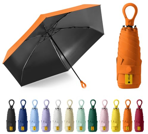 Ancuioyz Regenschirm, Taschenschirm, 6 Rippen Mini Regenschirm, Ringförmiger Griff Mit Aufbewahrungsbox, Geeignet Für Sonnige Und Regnerische Tage