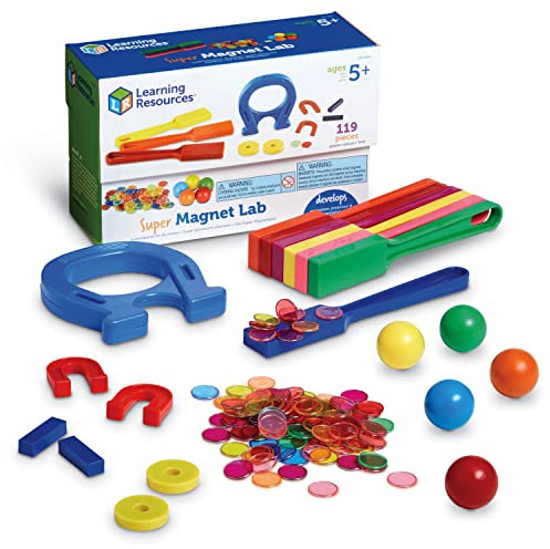 Learning Resources Super Magnet Lab, ab 5 Jahren, Magnetismus Lernspielzeug für Kinder, 119-teiliges Set für naturwissenschaftliche Experimente & spielerische STEM-Förderung