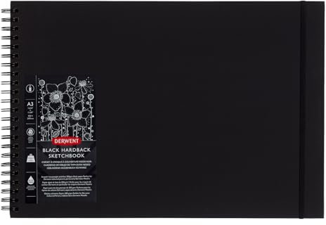 Derwent Skizzenbuch mit schwarzen Seiten, A3 Querformat, Sketch-Buch zum Zeichnen & Schreiben, 40 Blatt, Säurefreies Papier, Spiralgebunden, Professionelle Qualität, 2300381