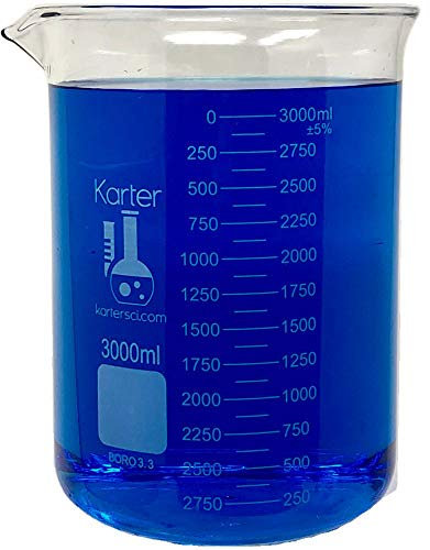 3000ml Beaker, Low Form Griffin, Borosilicate 3.3 Glass, Graduated, Karter Scientific 213D21