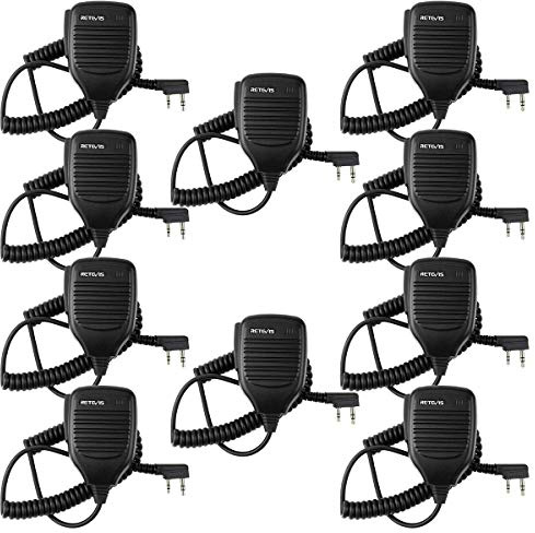 Retevis HK001 2 Pin Speaker Mic Walkie Talkies Microphone for Arcshell AR-5 Baofeng UV-5R BF-888S Retevis H-777 RT21 RT22 RT27 Two Way Radios (10 Packs, Black)
