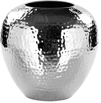 Fink große Blumenvase Ø 25 cm Silberne gehämmerte Metall-Vase im Kugeldesign