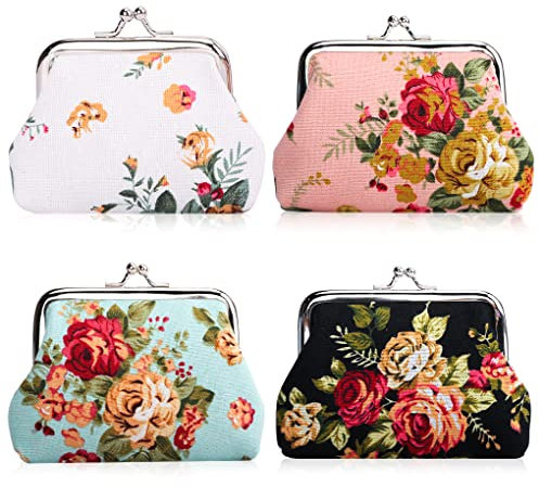 Oyachic 4 Pièces Fleur Porte-Monnaie Flower Coin Purse Vintage Sac à Main Changement Pochette Changer de Sac Petit Portefeuille pour Femme