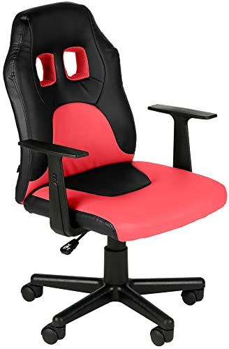 CLP Kinder Gaming Bürostuhl Fun I Schreibtischstuhl Mit Kunstlederbezug Und Abnehmbaren Armlehnen I Drehstuhl Für Mädchen Und Jungen, Farbe:schwarz/rot