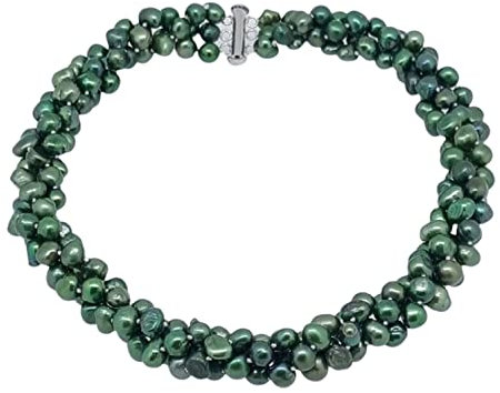 TreasureBay, collana a tre fili multipli, moderna, con perla coltivata d’acqua dolce e fermaglio scorrevole in argento e placcato argento, colore: Green, cod. X32V58TB