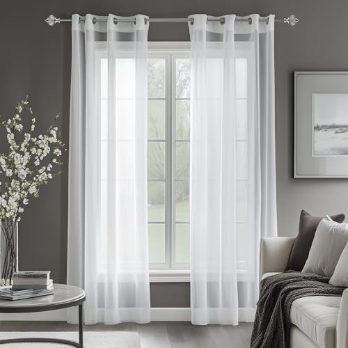Deconovo Ösenvorhang Leinenoptik Transparent Vorhang Gardine Voile, 240x140 cm(HöhexBreite), Weiß, 2er Set