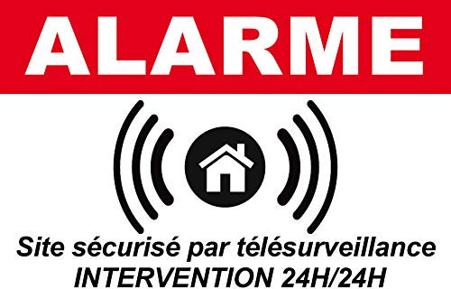 Autocollant Alarme + plastification de protection anti UV : Site sécurisé par télésurveillance - Intervention 24H/24H - ARB (300 x 200 mm)
