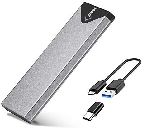 SSK Aluminium USB 3.2 Gen 2 (6 Gbit/s) bis M.2 NGFF SSD-Gehäuseadapter, externes SATA-basiertes M.2-Solid-State-Festplattengehäuse (Nur für M.2-SATA-SSD)