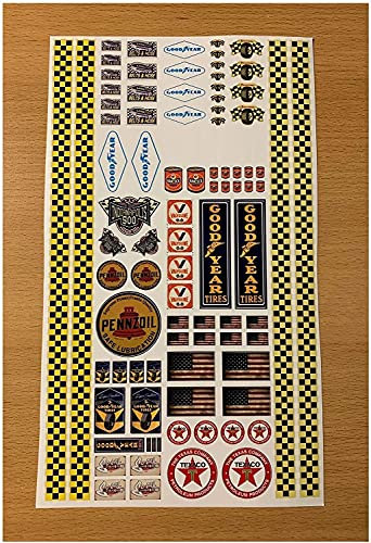 24/7stickers MB002 / Aufkleber Set Modellbau 30 x 17 cm RC Diorama Auto 1:8 1:10 Rennsport Racing Oldtimer Retro Vintage Rally Tuning 1:5