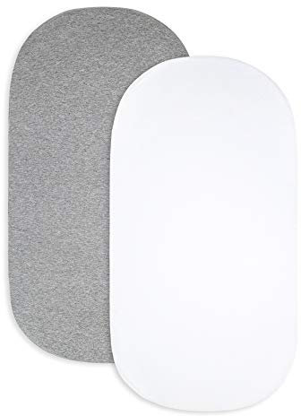Burt's Bees Baby Stubenwagen-Spannbetttuch, Unisex, Jungen, Mädchen, 100% Bio-Jersey-Baumwolle, Stubenwagen-Spannbetttuch für Standard-Matratze für Stubenwagen (Heather Grey/White, 2er-Pack)