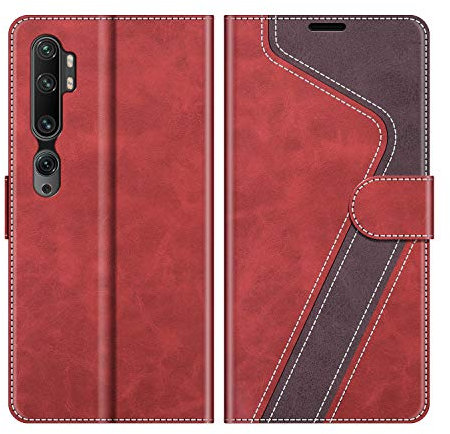 MOBESV Hülle für Xiaomi Mi Note 10 / Mi Note 10 Pro Handyhülle, Lederhülle mit Kartenfach, Klapphülle mit Ständer, Flip Case Handytasche Schutzhülle, Modisch Rot