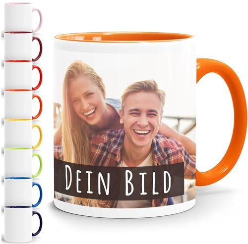 SpecialMe® personalisierte Fototasse mit eigenem Foto persönliches Geschenk Kaffeetasse mit Bild selbst gestalten inner-orange Keramik-Tasse