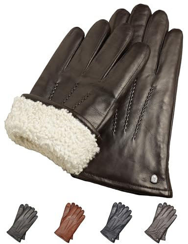 AKAROA ESTD 2019 Lederhandschuhe Herren DAN, Touchscreen Funktion, italienisches Leder, Futter aus original Neuseeland Lammfell, 5 Größen S - XL, schwarzbraun, L - 9,5