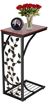 Yaheetech Coffee Side Table for Sofa End C-Shaped with Storage Shelf for Living Room, Office, Small (Leaf Style)