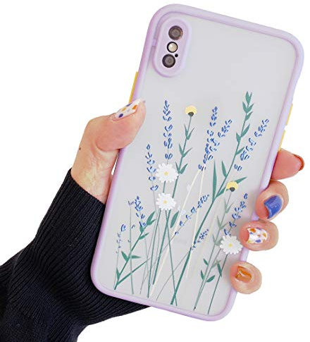 fangke Compatible with iPhone X/XS for Girl Woman, Floral Flower Pattern Slim Design, Protective Hard PC Back with Soft Shockproof TPU Bumper Phone Case for iPhone X/XS-Light Purple