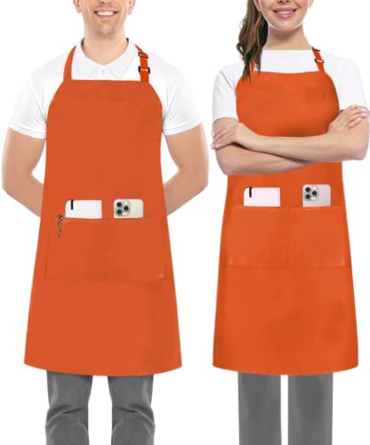 Utopia Kitchen 2 Pack Orange Bib Aprons with Extra Long Ties