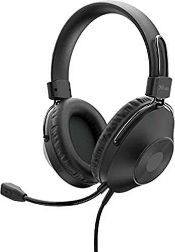 Trust Zaru Cuffie Professionali USB con Microfono, Comodi Padiglioni Over-Ear, Cavo di 2 Metri, per PC, Computer, Notebook, Skype, Smart Working, Teams, Videoconferenza, Zoom - Nero