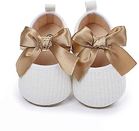 Geagodelia Scarpe Neonata Scarpe Primi Passi Antiscivolo con Suola Morbida Scarpe Bambina Battesimo Scarpe Principessa con Fiocco Carine Scarpine da Passeggio 0-12Mesi (Bianco, 0-6 Mesi)