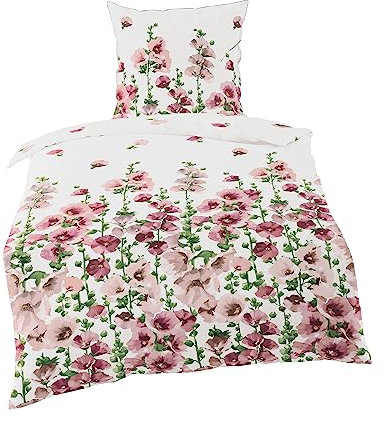 Traumschloss Bettwäsche »Satin« frische Blumen in rosa auf weißem Hintergrund, 200x200 & 80x80, 100% Baumwolle, mit Reißverschluss, bestehend aus Kissen und Bettbezug