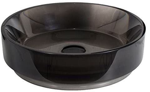 BERNSTEIN - Vasque Lavabo Rond à poser Noir Brillant Ø42x11cm sans Bonde, Lave main Résine transparente - Design, Robuste & Durable - NT2430G