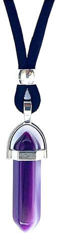 Pendentif Zamak et Pierre d'énergie Naturelle en forme de Tête de Flèche plaqué Argent pour Hommes et Femmes - Collier Amulette de Protection en Pierres de Guérison (Agate violette)