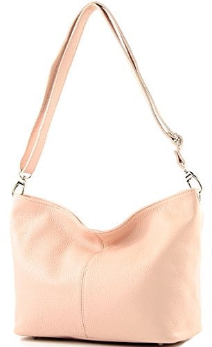 modamoda de - T157 - ital Umhängetasche Schultertasche Leder, Farbe:Rosa