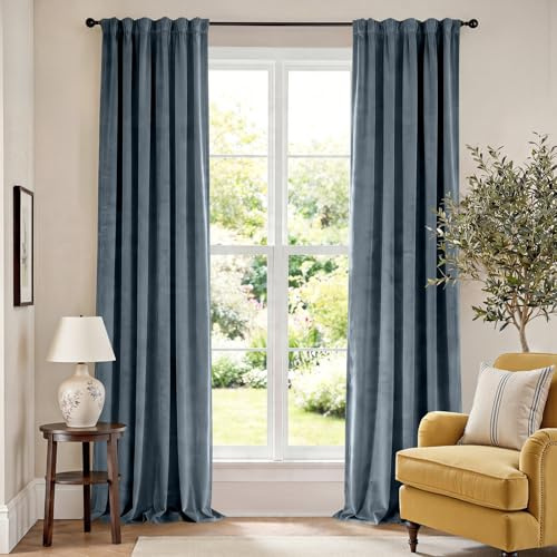 Lazzzy Samtvorhänge, blau, Verdunkelungsvorhänge, wärmeisolierte Vorhänge für Schlafzimmer, Wohnzimmer, Verdunkelung, 308 cm, extra lang, Fensterbehandlungen, superweich, luxuriös, Stangentasche, 2