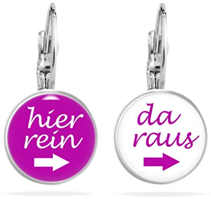 Teenager Mädchen Geschenke Lustige Damen Hängend Ohrringe Hier Rein Da Raus Nickelfrei Hypoallergen Jugendliche Handmade Witzig Ohrstecker Cabochon Edelstahl Pink Weiß Silber