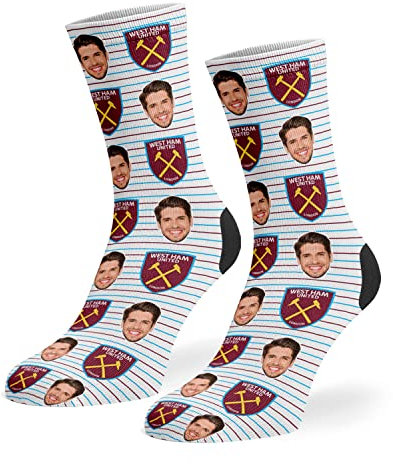 Super Socks Personalised West Ham Socks | Official West Ham Merchandise | Upload Your Photo | West Ham United | West Ham Gifts | West Ham Gifts for Men | West Ham Gifts for Boys (6-8)