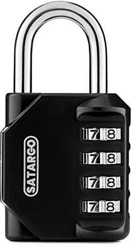 Satargo 4 Digit Combination Padlock for Gym Locker - Black Weatherproof Digital Padlock with 10,000 Unique Combinations