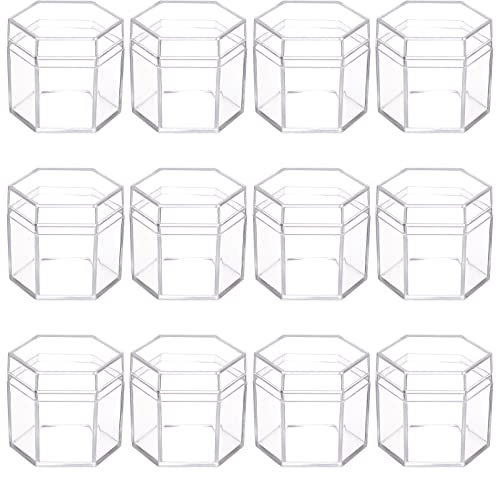 BENECREAT 21er-Pack durchsichtige Acryl-Boxen, Sechseck, kleine Aufbewahrungsbehälter für Kunststoffperlen (45x42mm) für Geschenke, Hochzeiten
