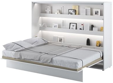 MEBLINI Schrankbett Bed Concept - Wandbett mit Lattenrost - Klappbett mit Schrank - Wandklappbett - Murphy Bed - Bettschrank - BC-04-140x200cm Horizontal - Weiß Hochglanz/Weiß
