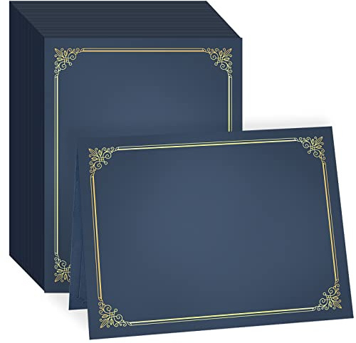 GNL 50 Packs Blue Certificate Holders - Diploma Holders, Certificate Covers with Gold Foil Border, for Letter Size 8.5 x 11 Award Certificate Paper and Documents