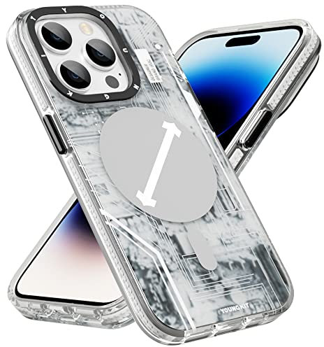 YOUNGKIT für iPhone 14 Pro Max Hülle, Stoßfeste Schutzhülle Magnetisches Kabelloses Laden, Leiterplatten Muster Kratzfeste Rückseite Handyhülle Dünne Case Kompatibel mit iPhone 14 Pro Max - Weiß