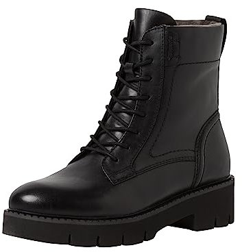 Tamaris COMFORT Damen Stiefeletten zum Schnüren aus Leder Plateau Comfort Fit, Schwarz (Black Nappa), 40 EU
