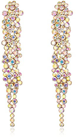 EVER FAITH Statement Ohrringe Strass Kristall Bankett lange Kronleuchter baumeln Ohrstecker für Damen Prom Hochzeit Braut Schillernd AB Gold-Ton