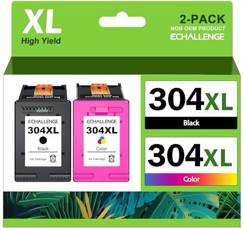 ECHALLENGE 304XL 304 XL patronen für HP 304 Druckerpatronen Ersatz Multipack HP für Envy 5030 5032 5000 DeskJet 2600 2620 2630 3750 3760 5010 5032 3720 5020 3762 2633 3730 (1Schwarz 1Farbe,2-Pack)