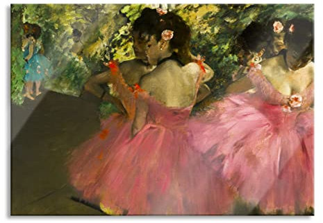 Pixxprint Glasbild, Wandbild auf Echtglas, Edgar Degas - Die pinken Tänzerinnen vor dem Ballet, 60x40 cm, inkl. Aufhängung und Abstandshalter