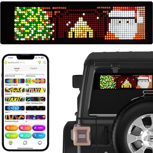 OBEST Panneau LED Programmable,Panneau LED Flexible,LED Car Graffiti Personnalisé,Télécommande APP,Connexion USB/Allume-Cigare,câble de 5M,Pour Voiture,Magasin,Publicitaire