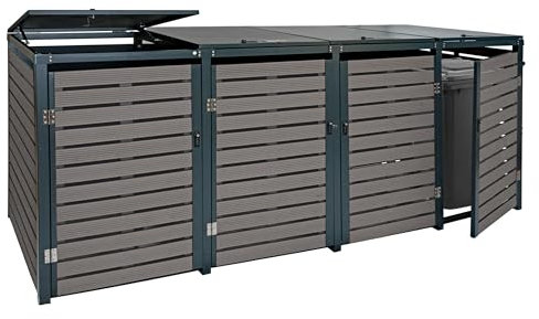 4er Mülltonnenverkleidung HWC-K14, Mülltonnenbox Mülltonnenabdeckung, 119x264x84cm WPC Metall 130kg - anthrazit